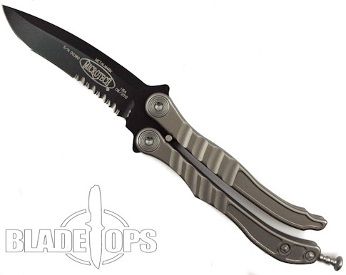 Microtech Metalmark Balisong Knife, DLC Black Combo Blade MT170-2