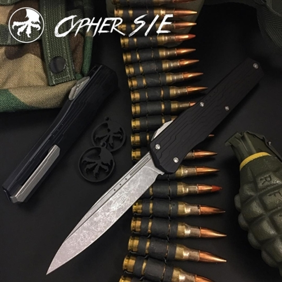 Microtech 241-10AP Cypher S/E OTF Auto Knife, Apocalyptic Stonewash Blade