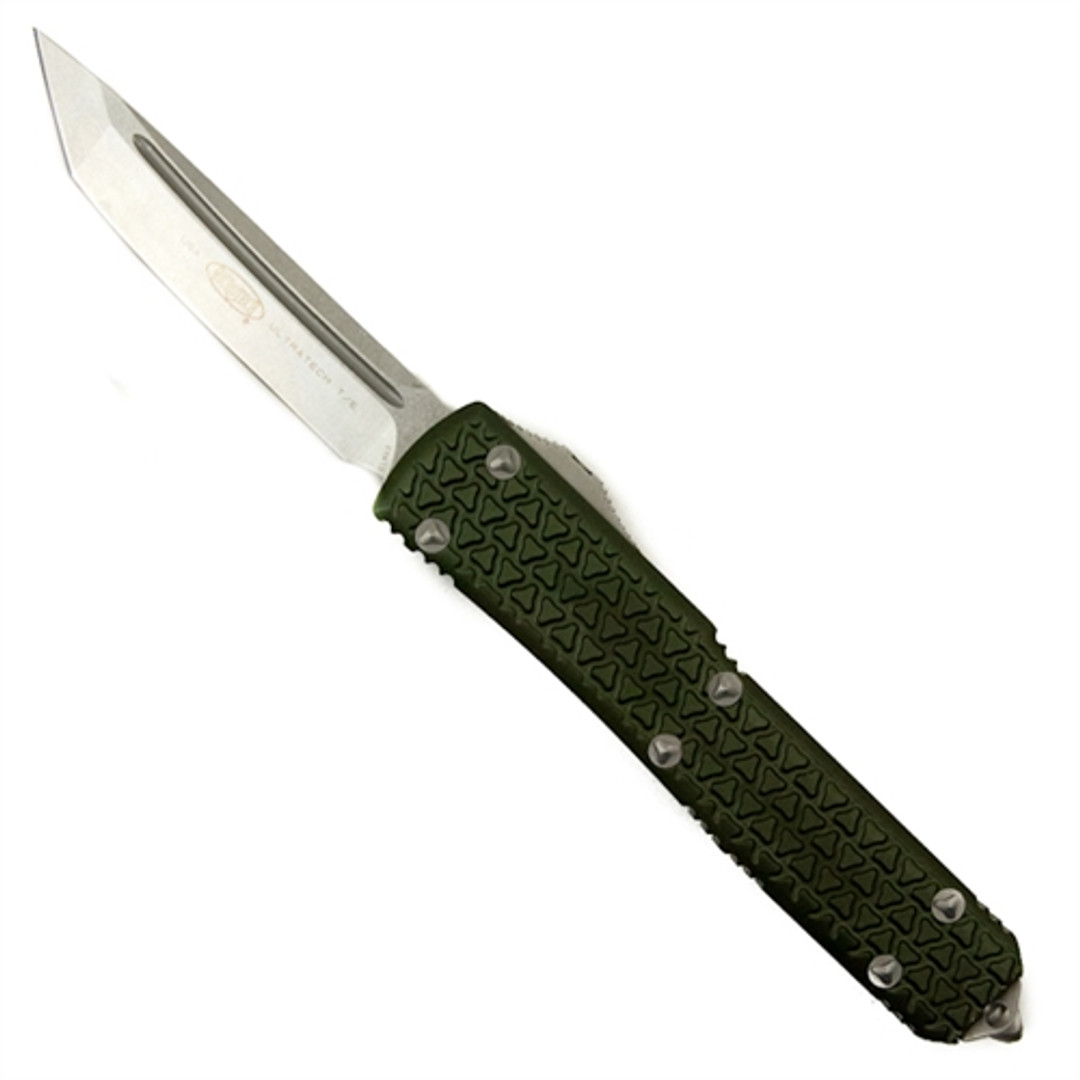 Microtech OD Green Tri-Grip Ultratech OTF Knife, Stonewash Tanto Blade