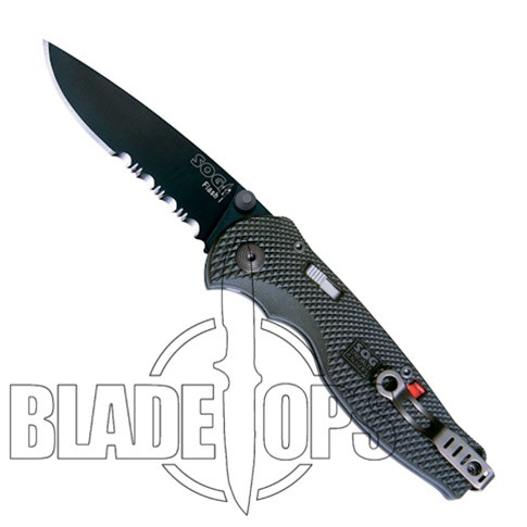 SOG Flash I Assisted Knife, Black TiNi Part Serrated Blade, TFSA97