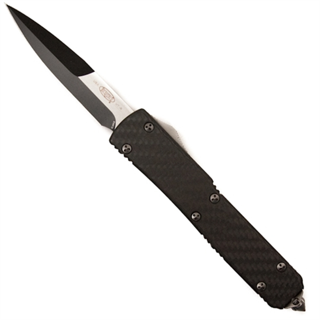 Microtech 120-1CF Ultratech Carbon Fiber Bayonet OTF Auto Knife, Black Blade