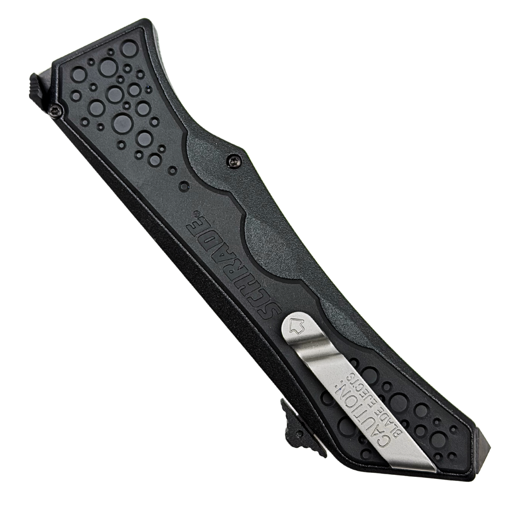 Schrade SCHOTF7 OTF Assist Knife, Bead Blast Drop Point, Clip View
