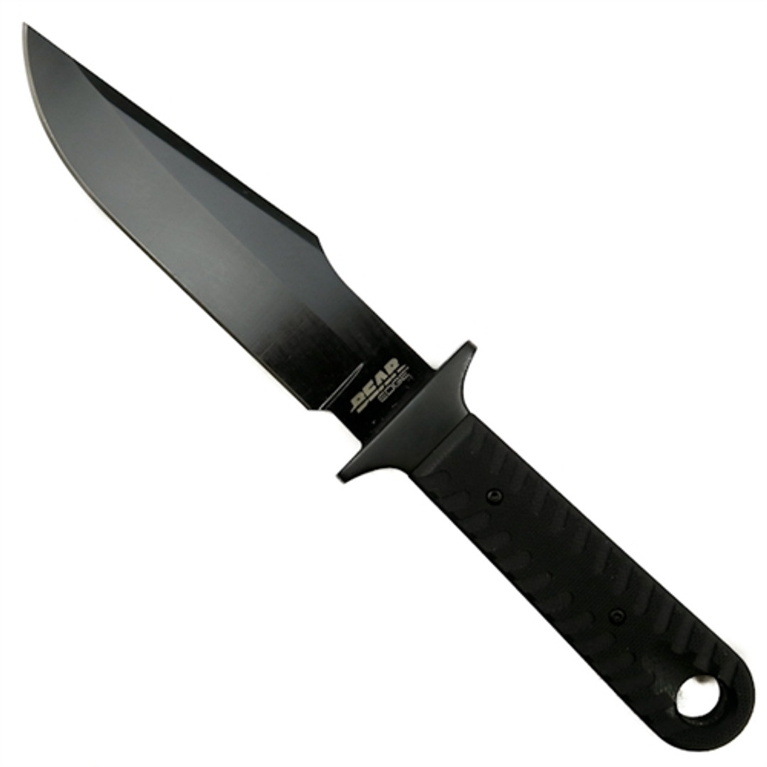 Bear Edge 61108 Compact Bowie Fixed Blade Knife, Black Blade