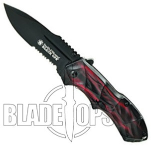 Smith & Wesson Black Ops Spring Assist Knife, Smoked Red Handle, Black Part Ser Blade, SWBLOP3RS