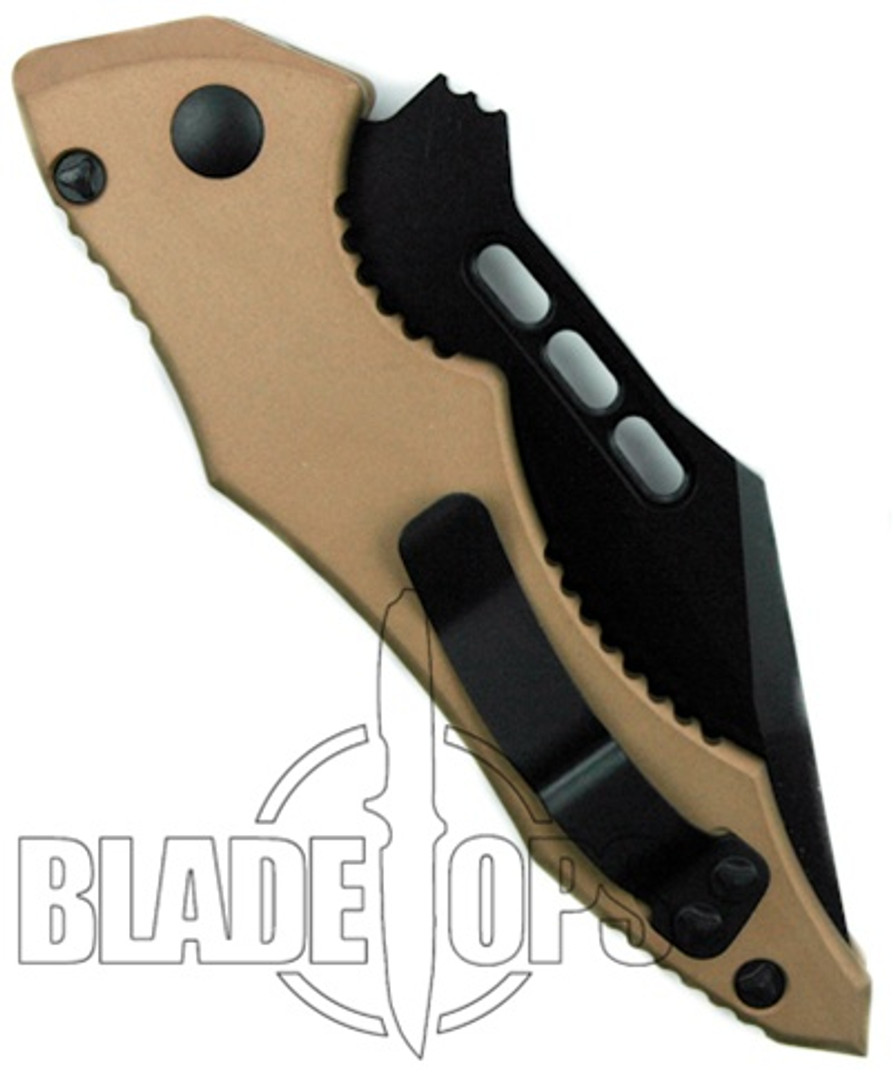 Microtech Tan Vector Automatic Knife, Black Part Serrated Edge, 132-2TN