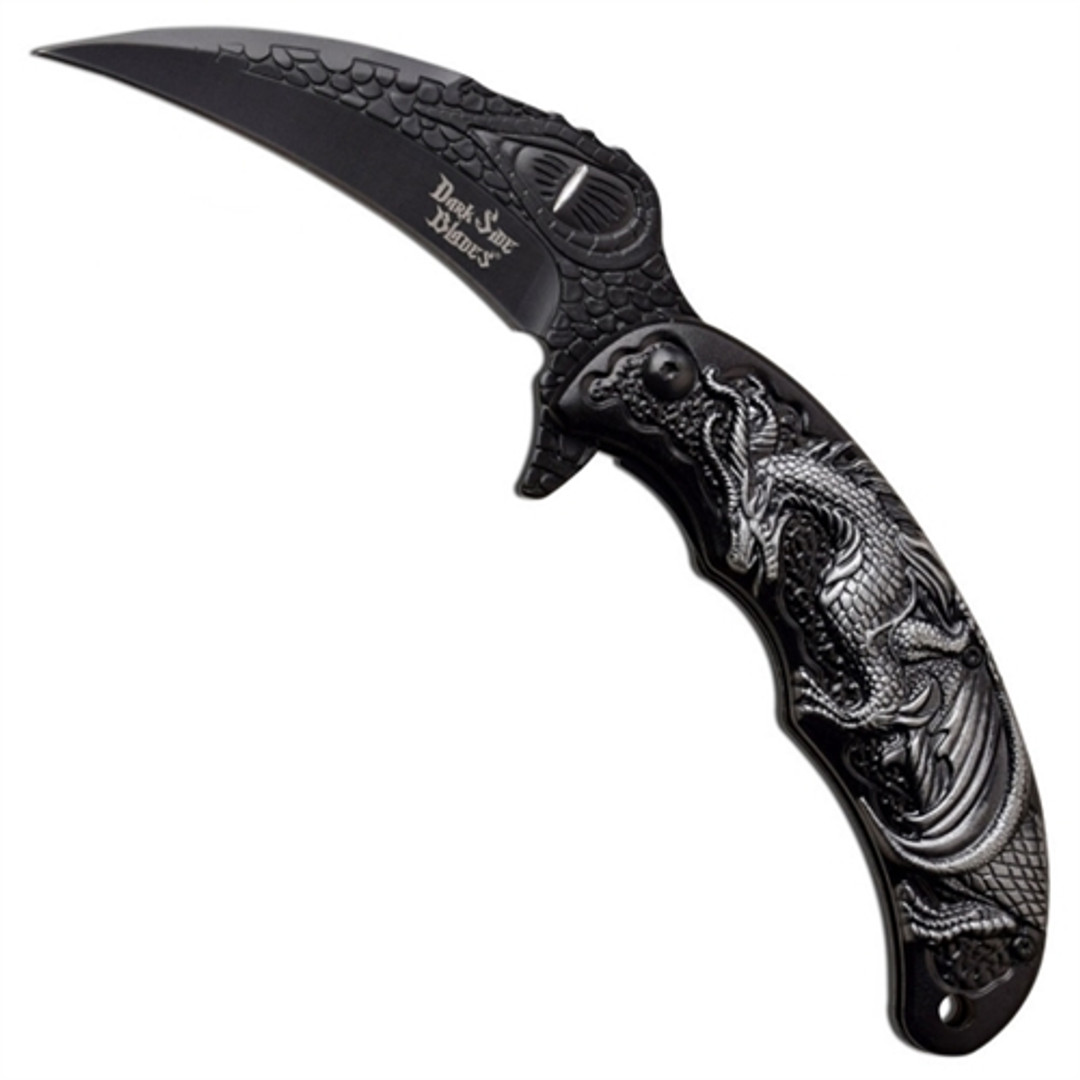 Dark Side Blades DS-A068SL Black/Silver Hawkbill Spring Assist Knife, Black Blade