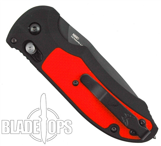 Benchmade 9160SBK-ORG Triage Blunt Tip Auto Knife, Orange, G-10, N680 Black Combo Blade, Clip View