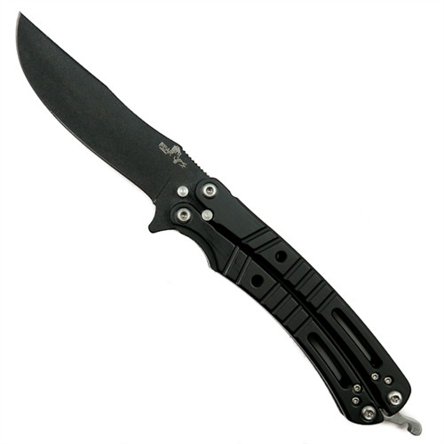 Bear OPS B-600-AlBK-B Bear Song VI Balisong Butterfly Knife, 1095 Carbon Black Blade