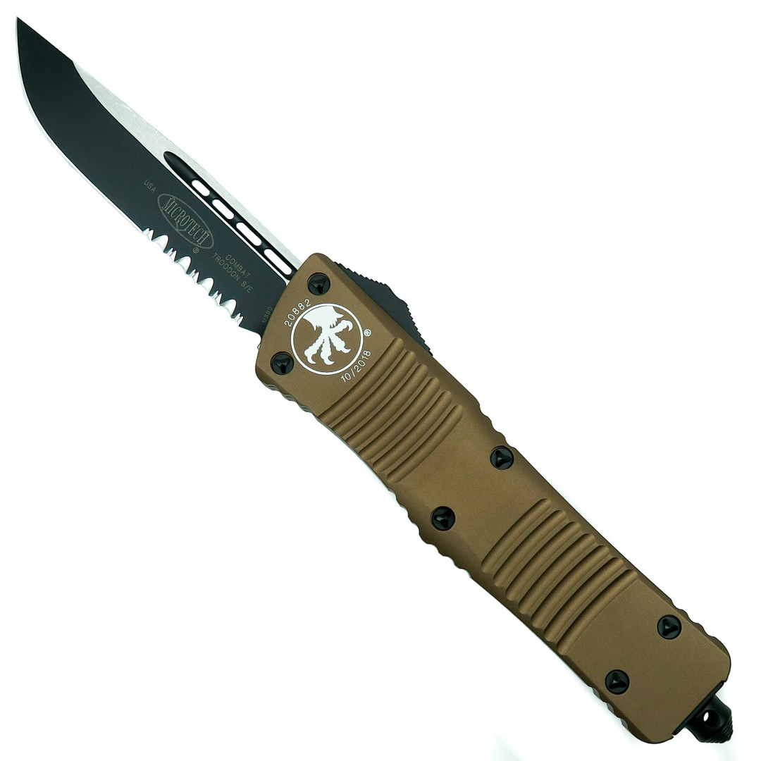 Microtech 143-2TA Tan Combat Troodon S/E OTF Auto Knife, Black Combo Blade