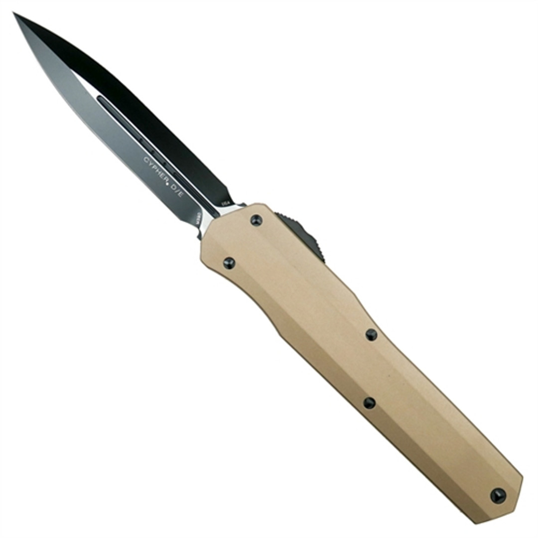 Microtech 242S-1TA Tan Smooth Cypher D/E OTF Auto Knife, Black Blade