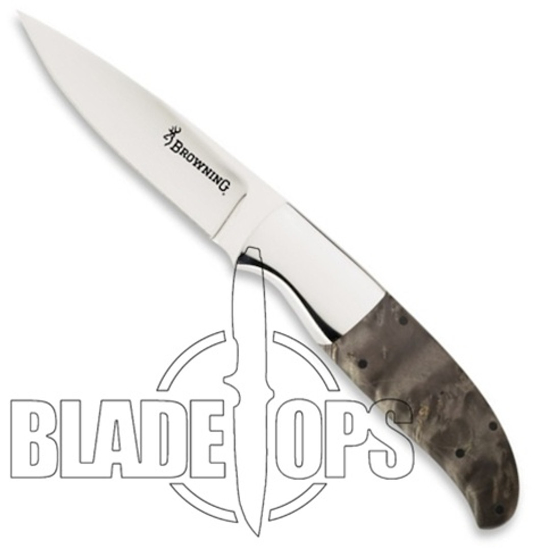 Browning Escalade Drop Point Knife, Gray Box Elder Burl Handle, 663