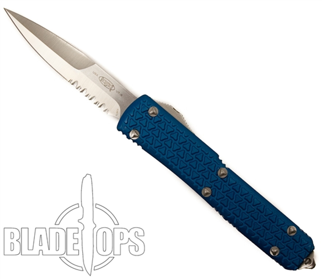 Microtech Blue Ultratech Tri-Grip OTF Knife, Bayonet Combo Satin Blade