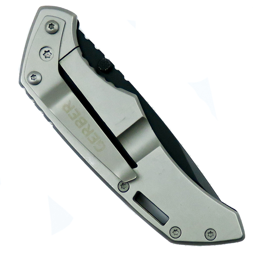Gerber Contrast Manual Knife, Drop Point Part Serrated Edge, 30-000259, clip view