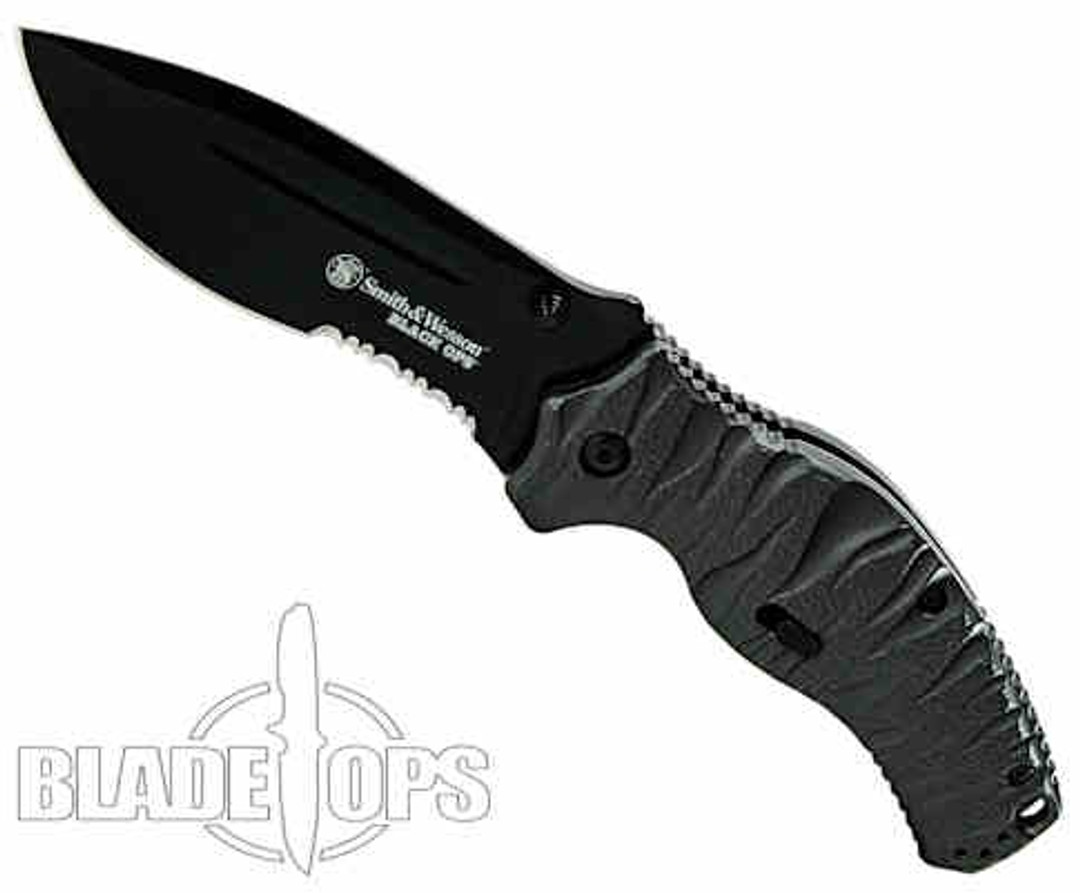 Smith & Wesson Black Ops Spring Assist Knife, Black Combo Blade, SWBLOP4BS