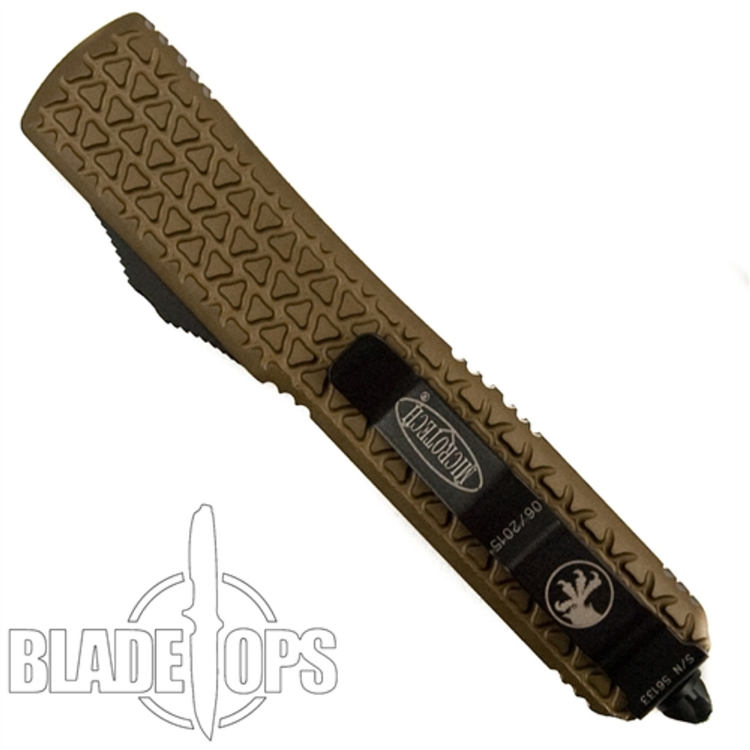 Microtech Tan Ultratech OTF Tri-Grip Knife, Bayonet Black Blade