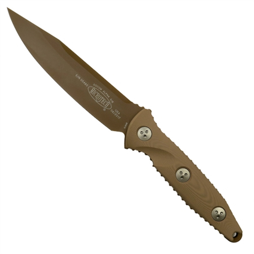 Microtech 113-1PVDTN Tan Socom Alpha S/E Fixed Blade Knife, Tan Blade