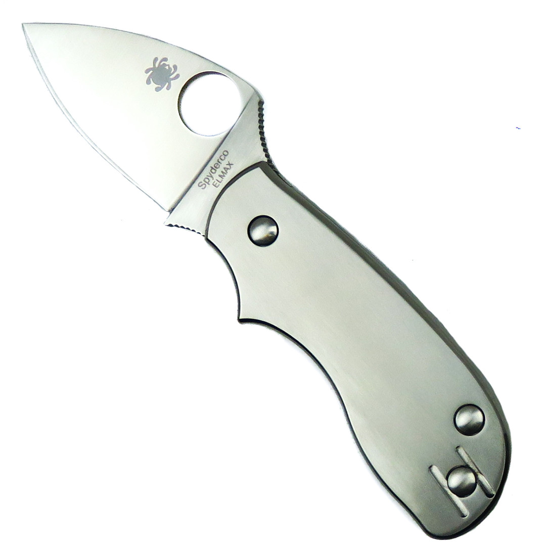 Spyderco C154TIP Squeak Titanium Non-Locking Folder Knife, Elmax Satin Blade 