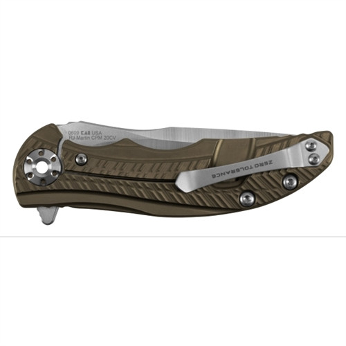 Zero Tolerance 0609 Bronze Titanium Flipper Knife, CPM-20CV Satin Blade REAR VIEW