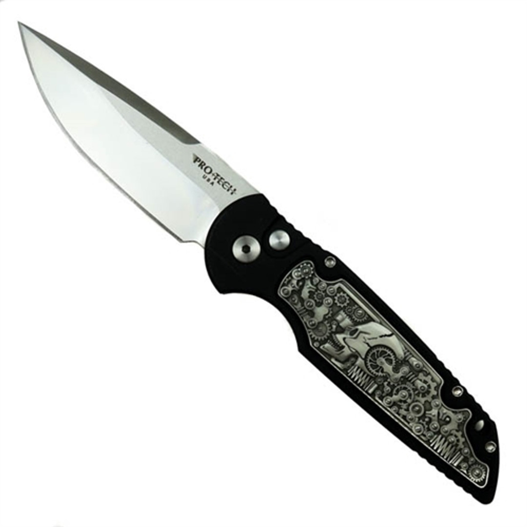 Pro-Tech Limited TR-3.50 Tactical Response 3 Prototype Auto Knife, Grey Coin Struck Steampunk, 154CM Satin Blade