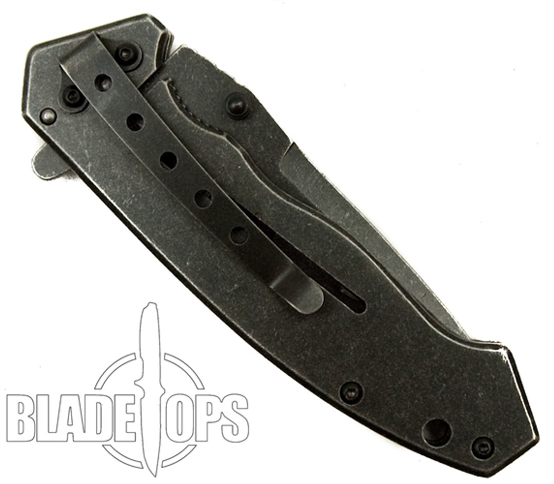 TacForce FrameLock Assist Knife, Black Stonewash Drop Point Blade