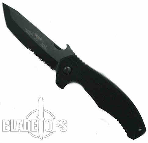Emerson Knives Mini Roadhouse Folder Knife, Black Combo Blade