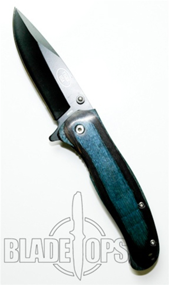 EDC Spring Assisted Knife, Tactical Drop Point, Blue Handle
