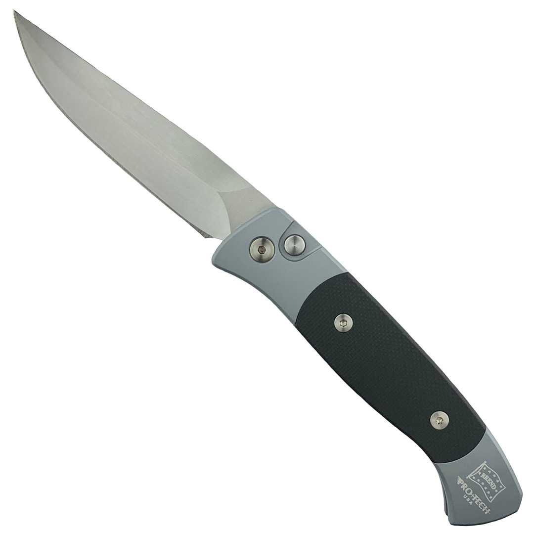 Pro-Tech Brend 2 Auto, Satin Plain Blade, Grey Handle w/ G10 Inlay