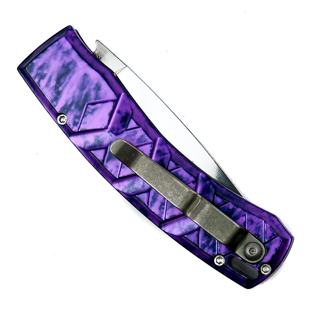 Piranha Plum X Auto Knife, 154CM Mirror Combo Blade Clip View