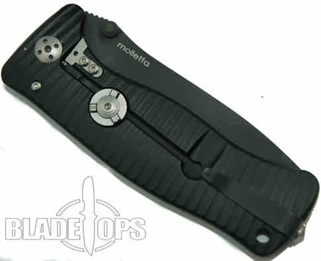 Lion Steel Knives SR1-Al Black Aluminum Folder Knife, Black Plain Blade