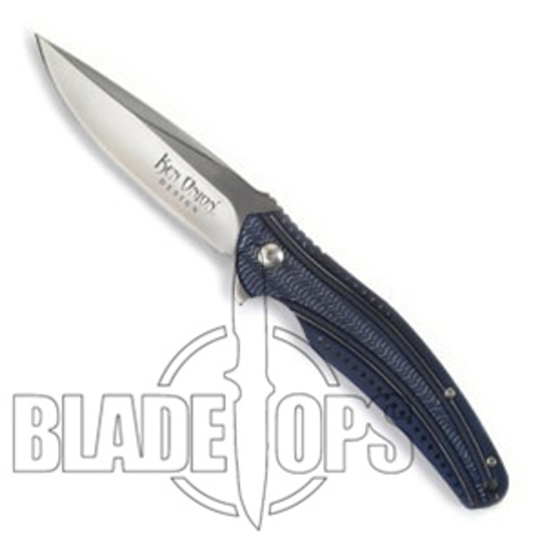 CRKT Ken Onion Ripple Plain Blade Knife, Blue Handle