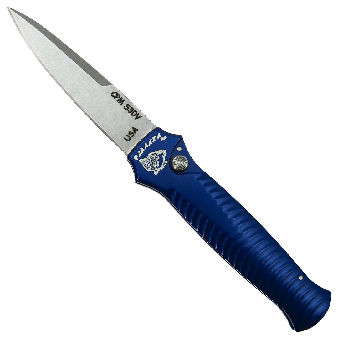 Piranha P-7B Blue Mini-Guard Auto Knife, CPM-S30V Stonewash Blade 