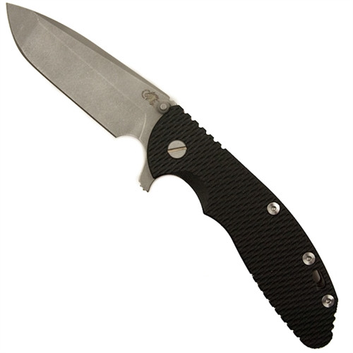 Hinderer Knives Black XM-24 4" Spanto Flipper Knife, CPM-S35VN Dark Stonewash Blade