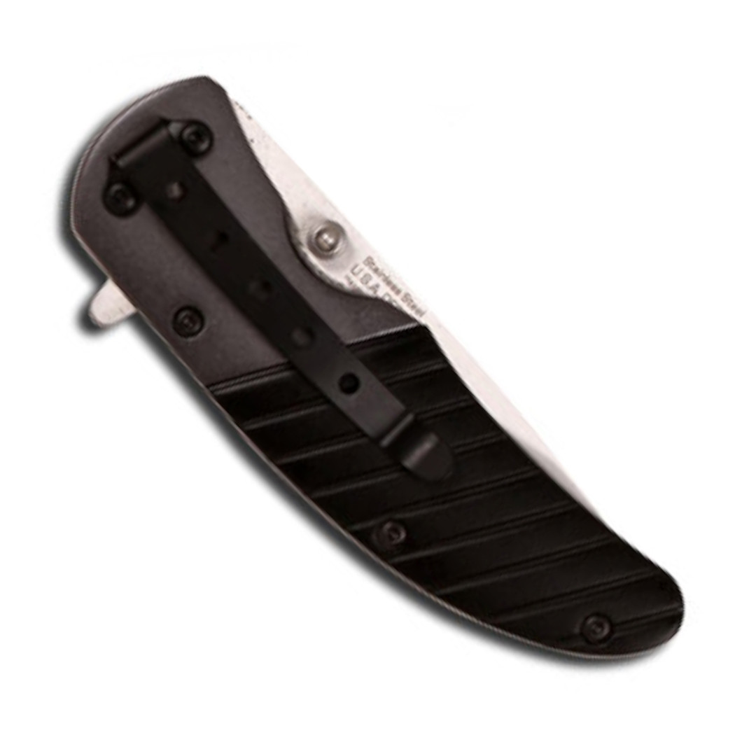 Black Streak Spring Assist Knife, Satin Plain Blade, Clip View