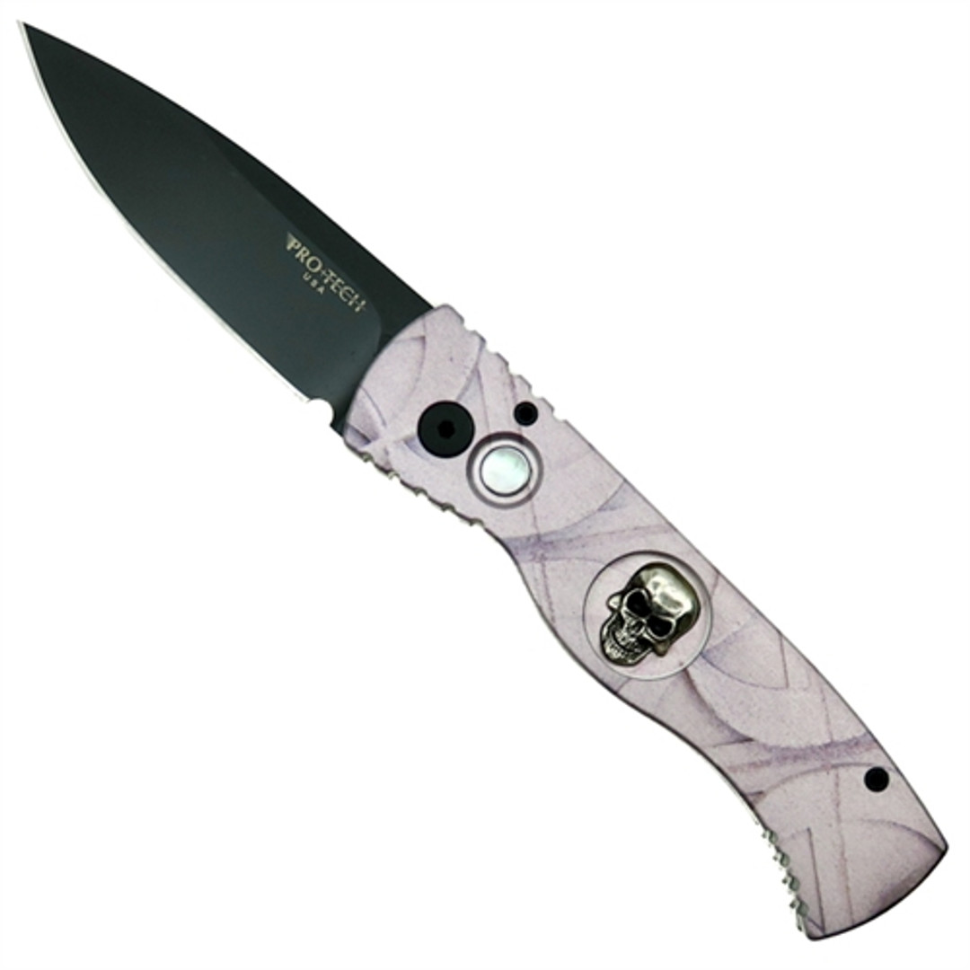 Pro-Tech "Blush Ribbon" TR-2 Tactical Response 2 Auto Knife, Shaw Skull, 154CM Black Blade