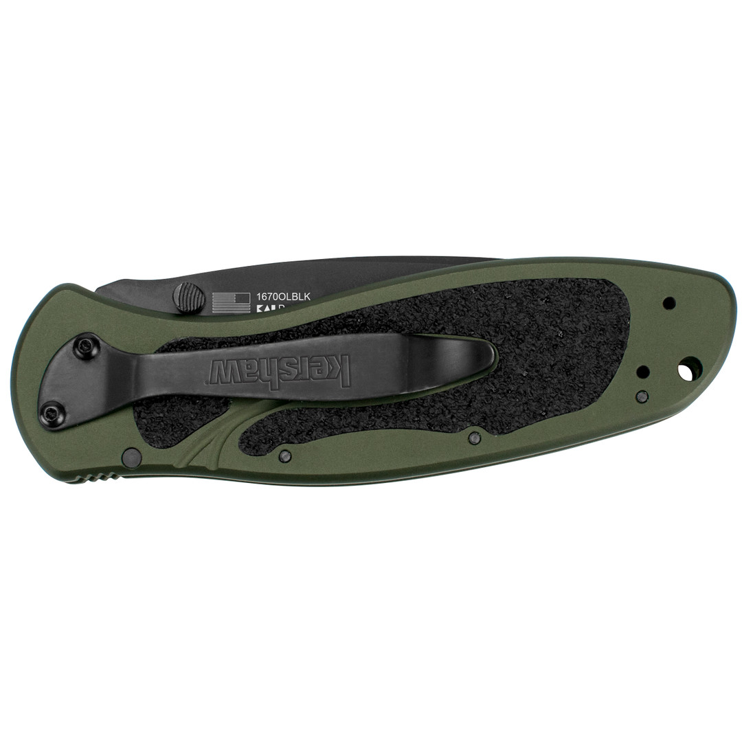 Kershaw Olive Blur Spring Assisted Knife, Black Plain Edge Blade, 1670OLBLK REAR VIEW