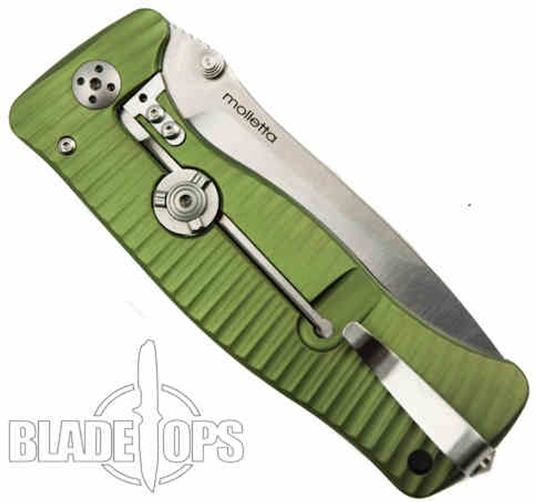 Lion Steel Knives SR1-Al Green Aluminum Folder Knife, Satin Plain Blade