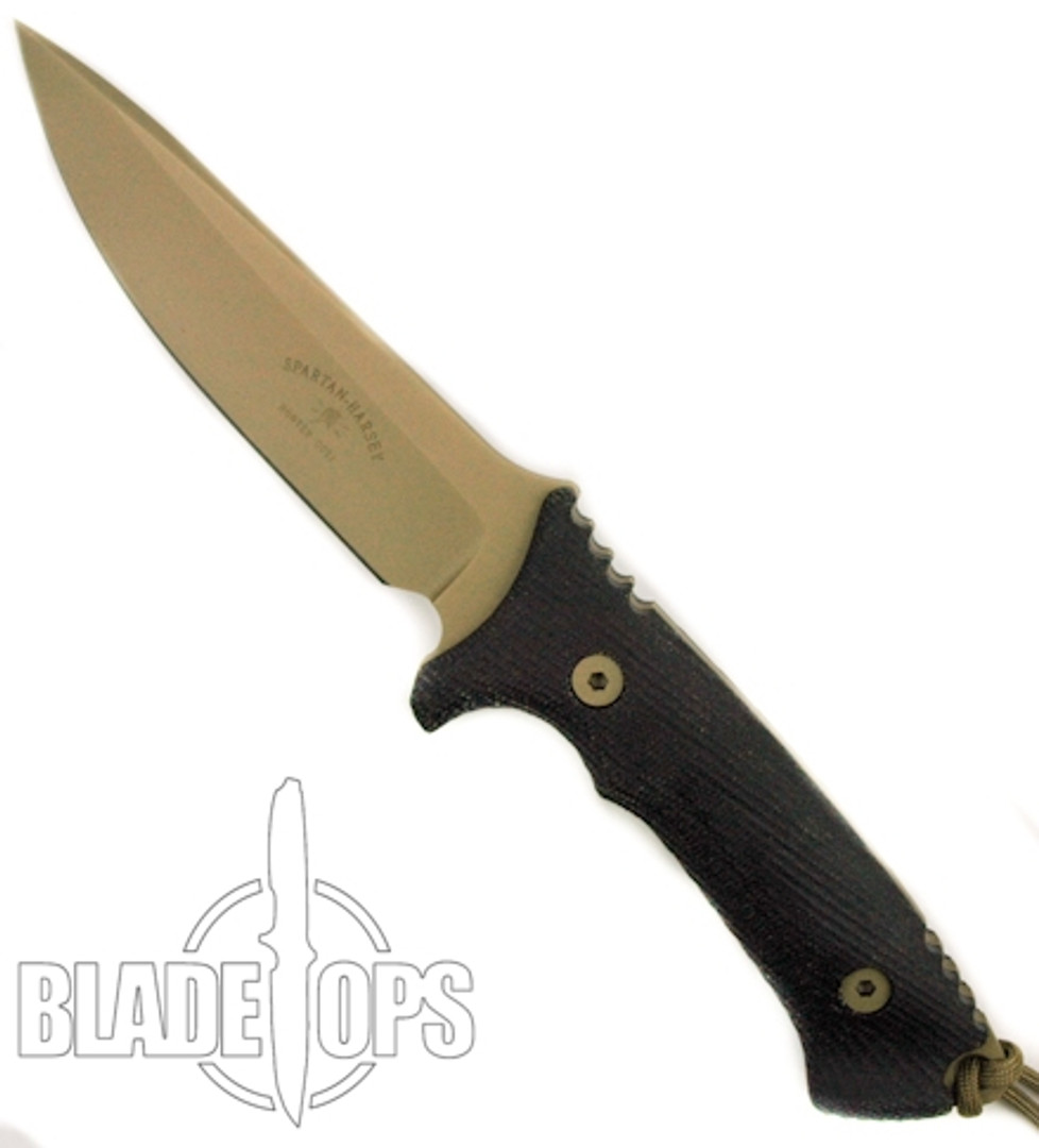 Spartan Blades Harsey Hunter Fixed Blade Knife, FDE Blade, Black Handle, Black MOLLE Sheath