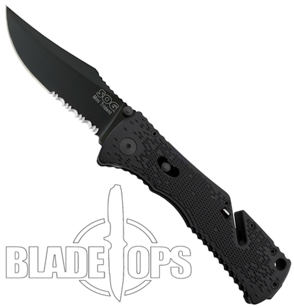 SOG Mini Trident TF21 Assist Knife, Black TiNi Part Serrated Blade