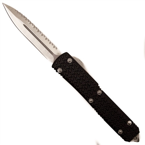 Microtech Tri-Grip Ultratech OTF, Plain/Full-Serrated Double Edge Satin Blade