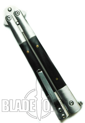 Transformer Butterfly Knife, Black Wood Handle, Satin Blade
