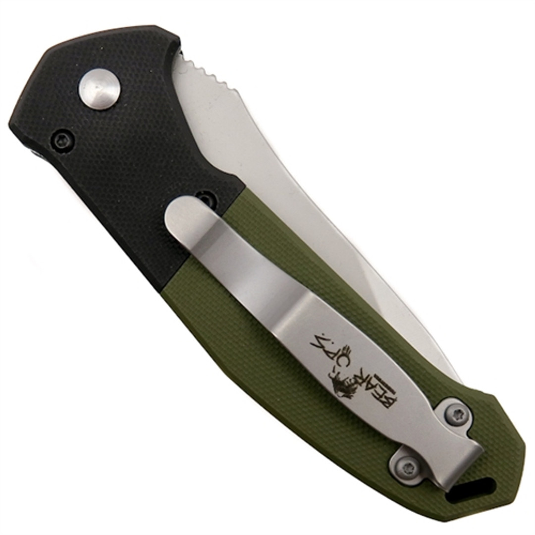 Bear OPS AC-500-B4-P Green/Black Bold Action V Compact Tanto Auto Knife, Bead Blast Blade REAR VIEW