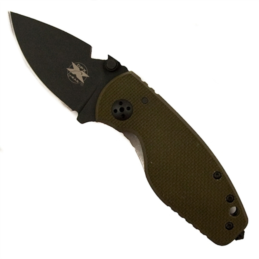 DPx Gear HEAT/F OD Green Lock Knife, D2 Blade, Right Hand Configuration