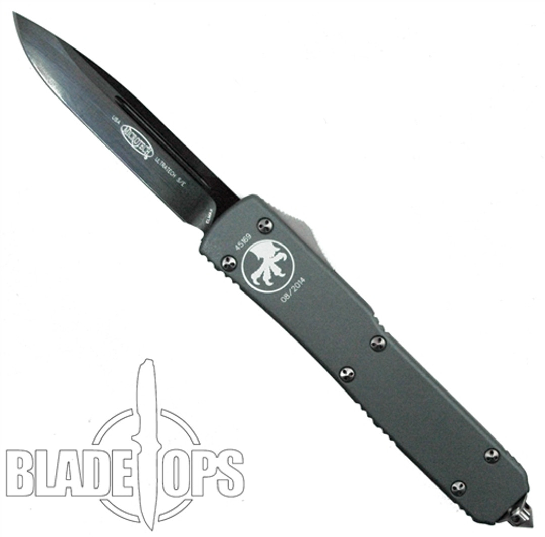 Microtech Grey Ultratech OTF Knife, Black Single Edge Blade