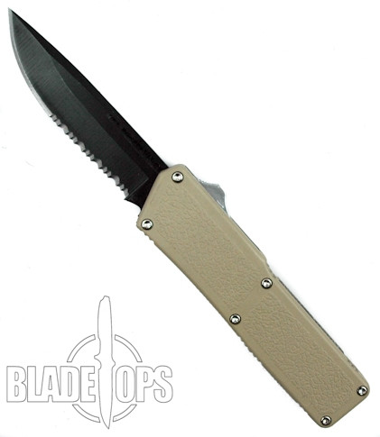 Tan Lightning Double Action OTF, Black Combo Blade