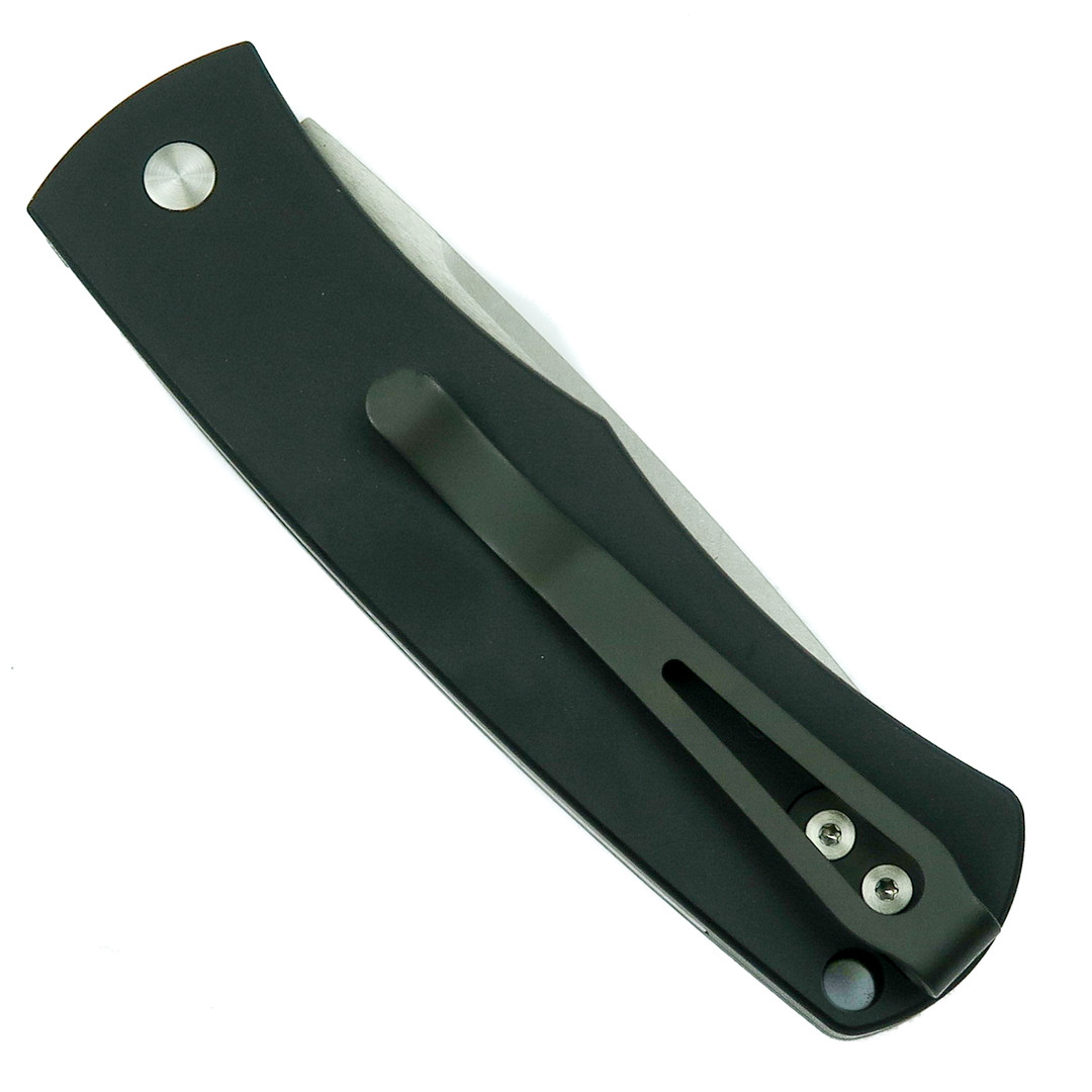 ProTech "Whiskers" Bolster Release Auto Knife, Stonewash Plain Blade, clip view