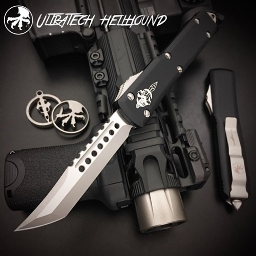 Microtech 119-10AP Ultratech Hellhound Tanto OTF Auto Knife, Apocalyptic Stonewash Blade