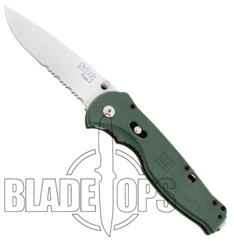 SOG Green FLASH II Spring Assisted Knife, Satin Part Serrated Blade, GFSA98