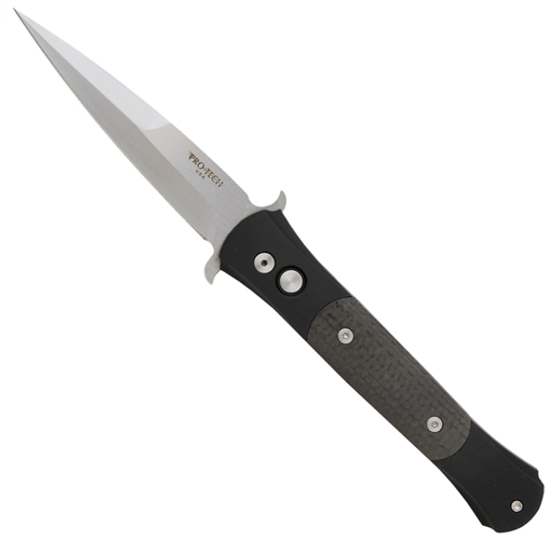 Pro-Tech The Don Automatic Knife, Black Handle With Carbon Fiber Inlays, Satin Blade, 1704