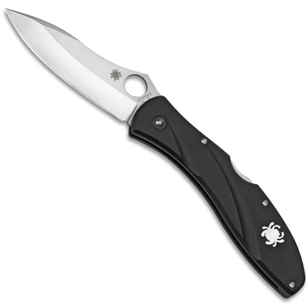Spyderco Centofante 3 Folder Knife, Plain Edge, Black Handle