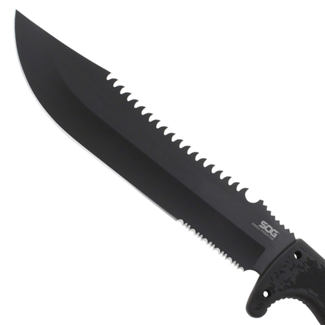 SOG Jungle Primitive Fixed Blade Knife, Black Blade, Black Kraton Handle